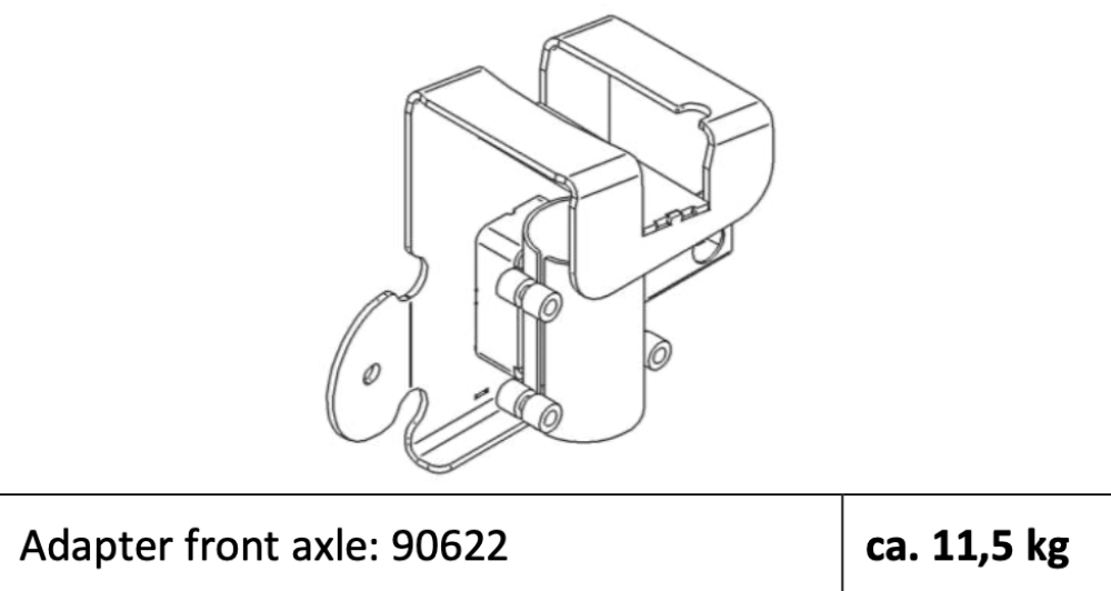 Adapter front axle: 90622 - Vekt: 11,5 kg