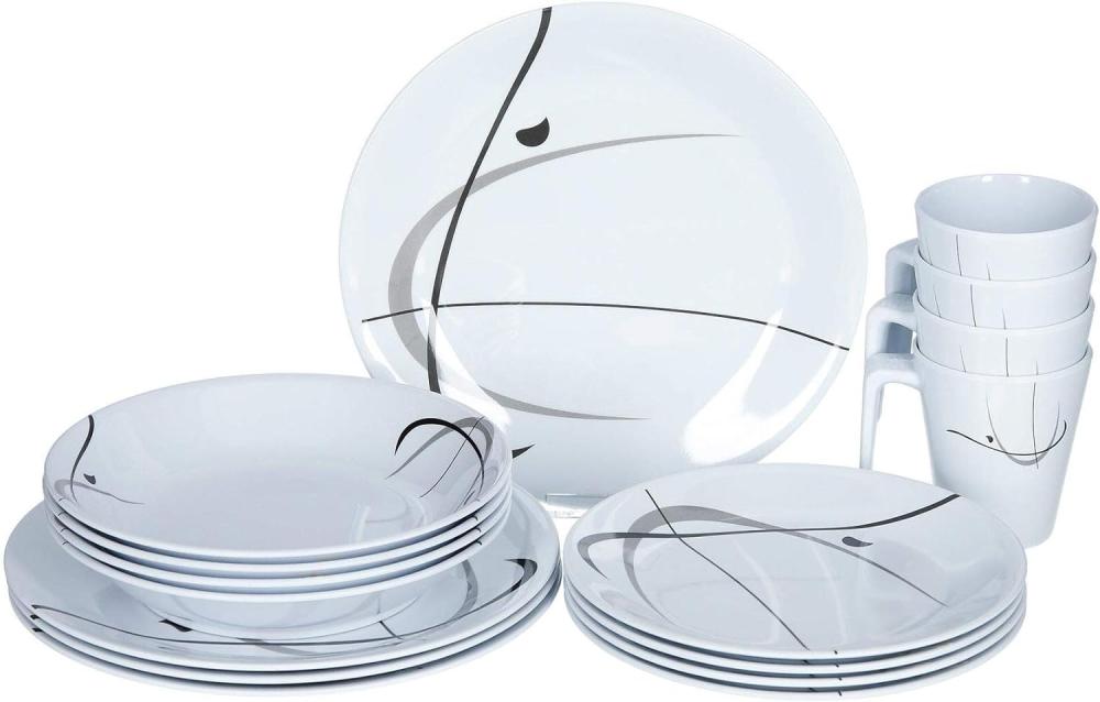 Servise Serenade hvit/svart Melamin 16 deler