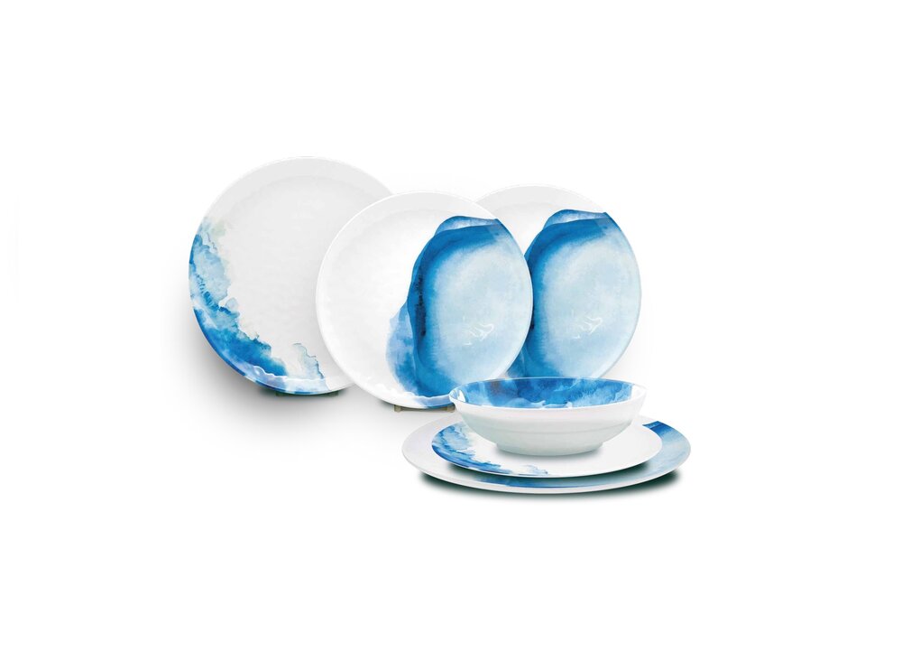 Servise Deep Sea blå/hvit Melamin 12 deler